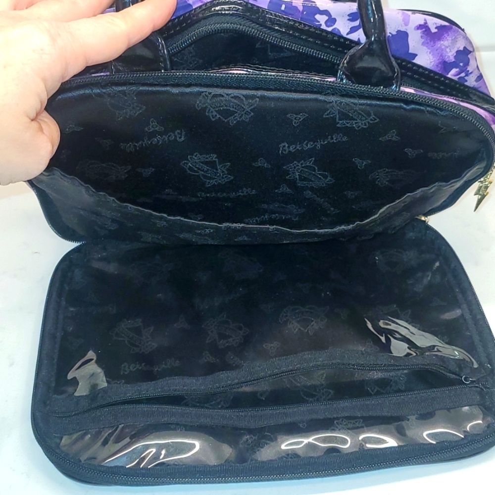 (1270) Betsy Johnson 9x3 purple and black PVC purse/makeup bag. - Picture 7 of 10
